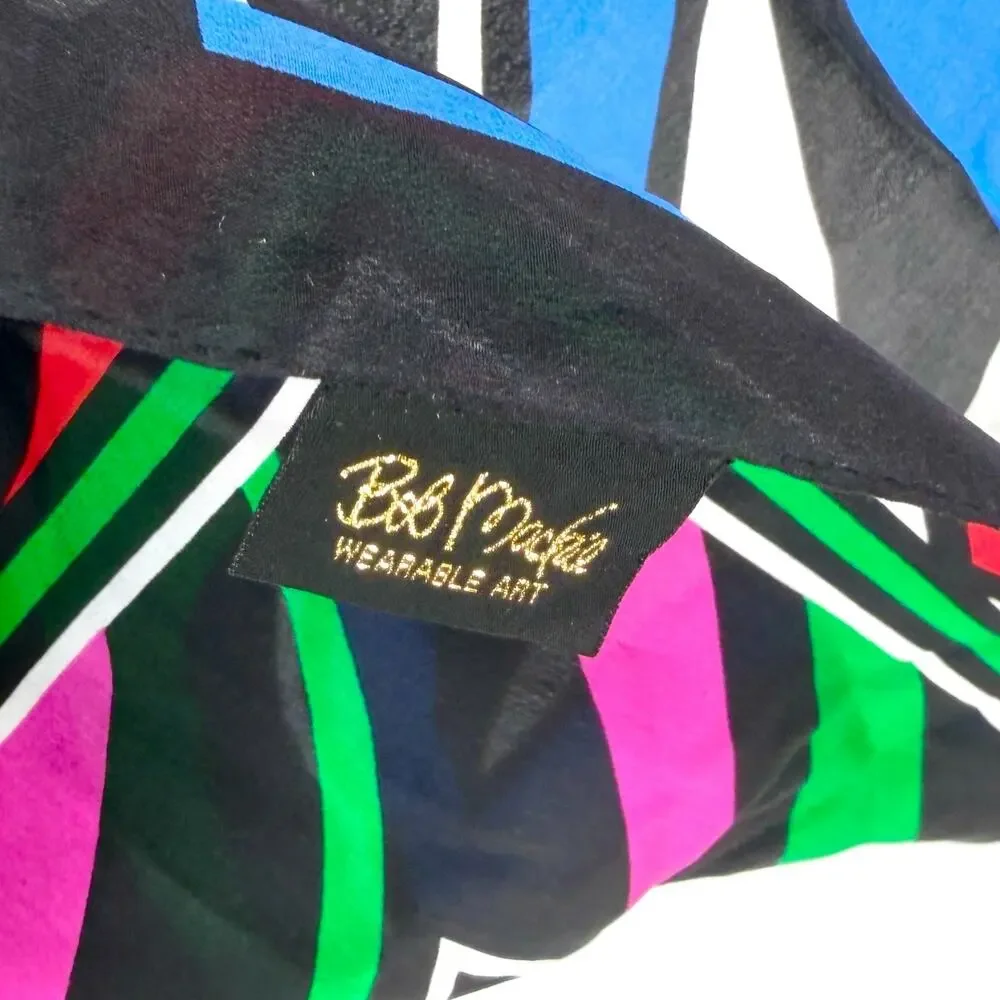 Vintage 80s Bob Mackie Black 100% Silk Piano Cityscape Scarf